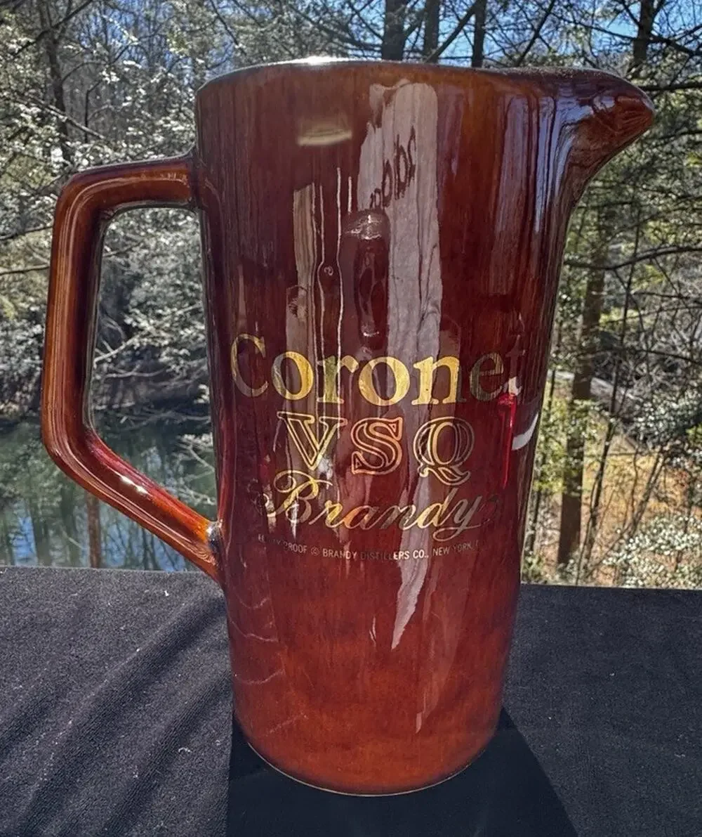 Vintage Coronet VSQ Brandy Pottery Water Pouring Pitcher Brown Barware -A1